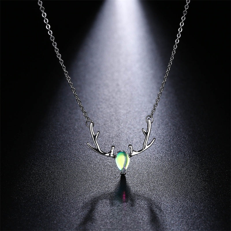 Yilu You Ni Colorful Elk S925 Pure Silver Necklace Forest Series Dazzling Moonlight Stone Antler Collarbone Chain Christmas Gift