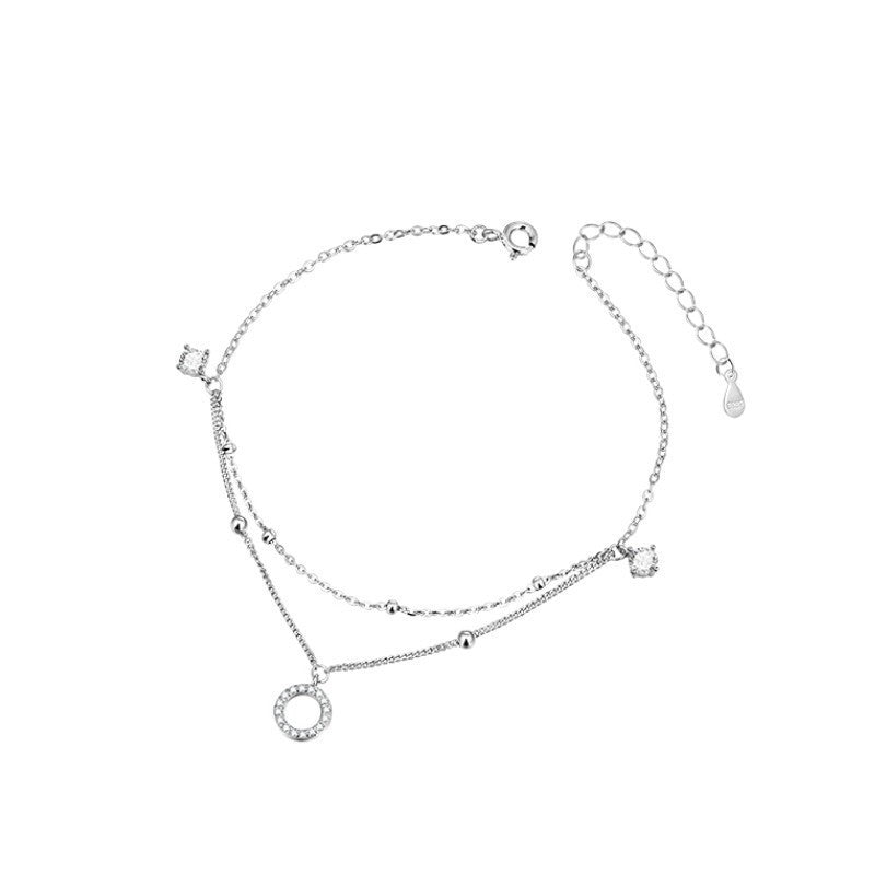 Cross-border bestseller S925 pure silver anklet for women, new double-layer circle, livestream source: light luxury quality foot accessories