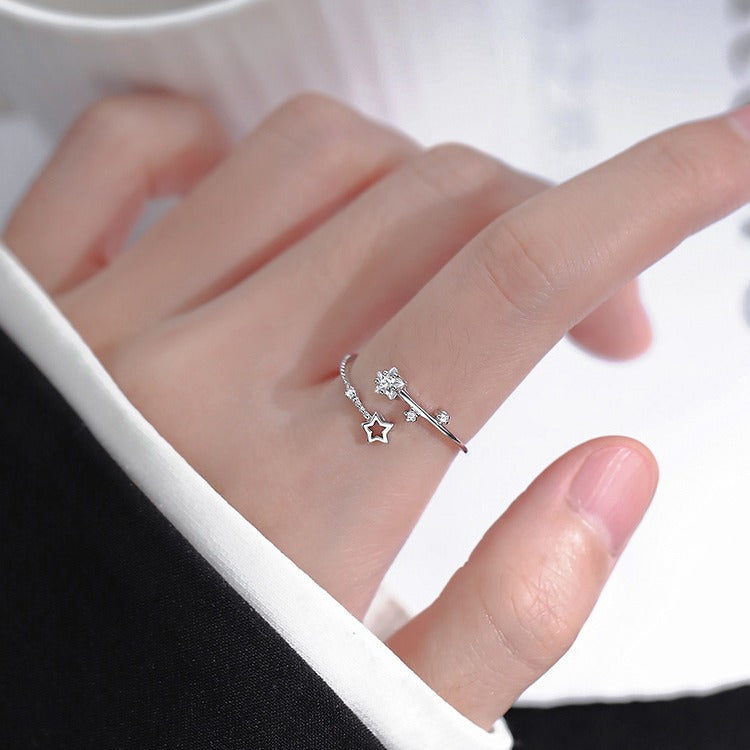 925 silver-plated star rings, women's light luxury, personality open rings, ins, cold wind rings, niche jewelry