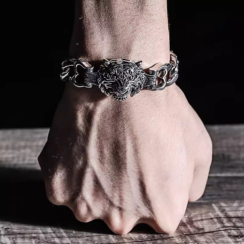 925 Sterling Silver Tiger Head Bracelet for Men – Bold Statement Style