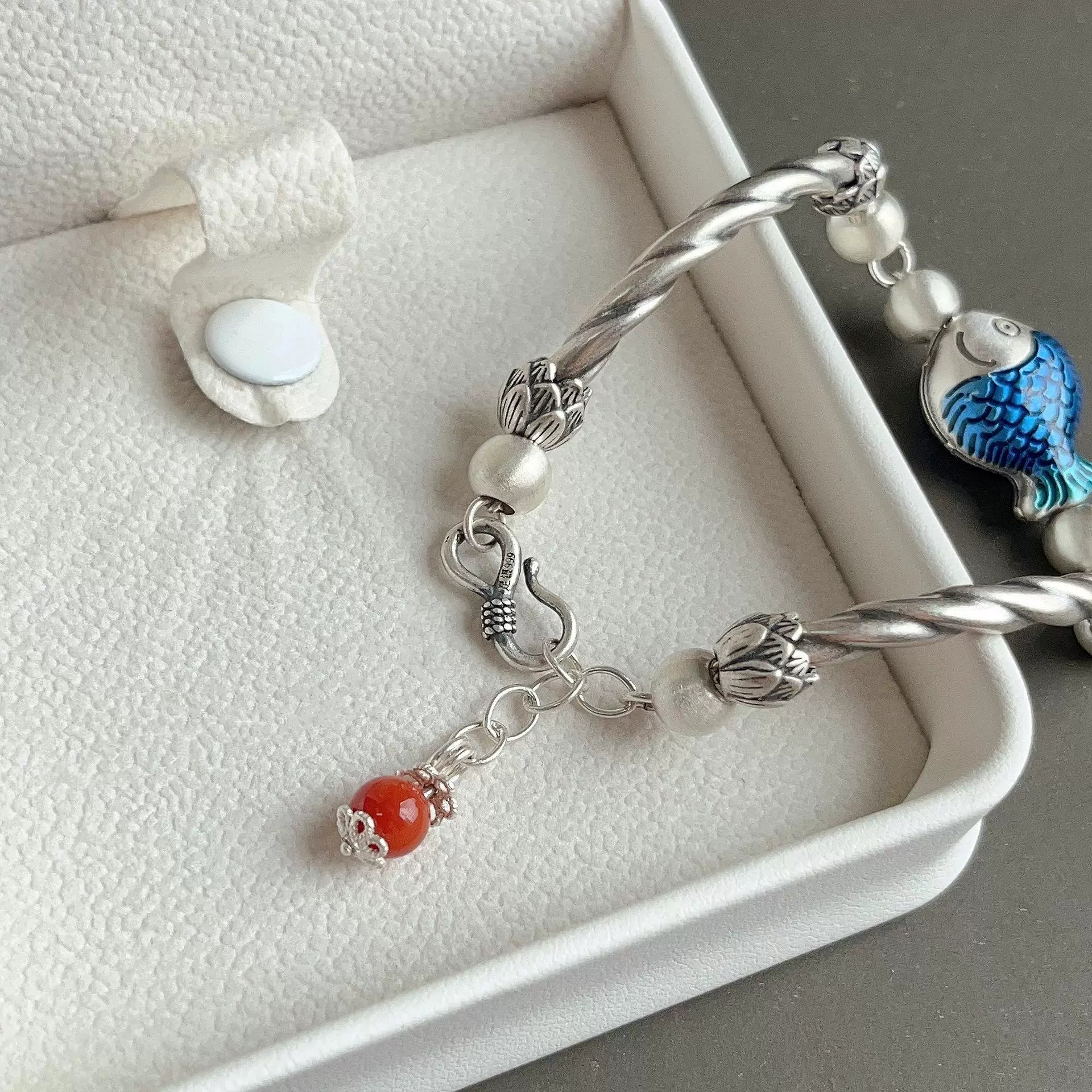 Cloisonné 925 Pure Silver Good Luck Koi Lucky Bracelet Bracelet for Men and Women Ethnic Style Exam Landing Bracelet