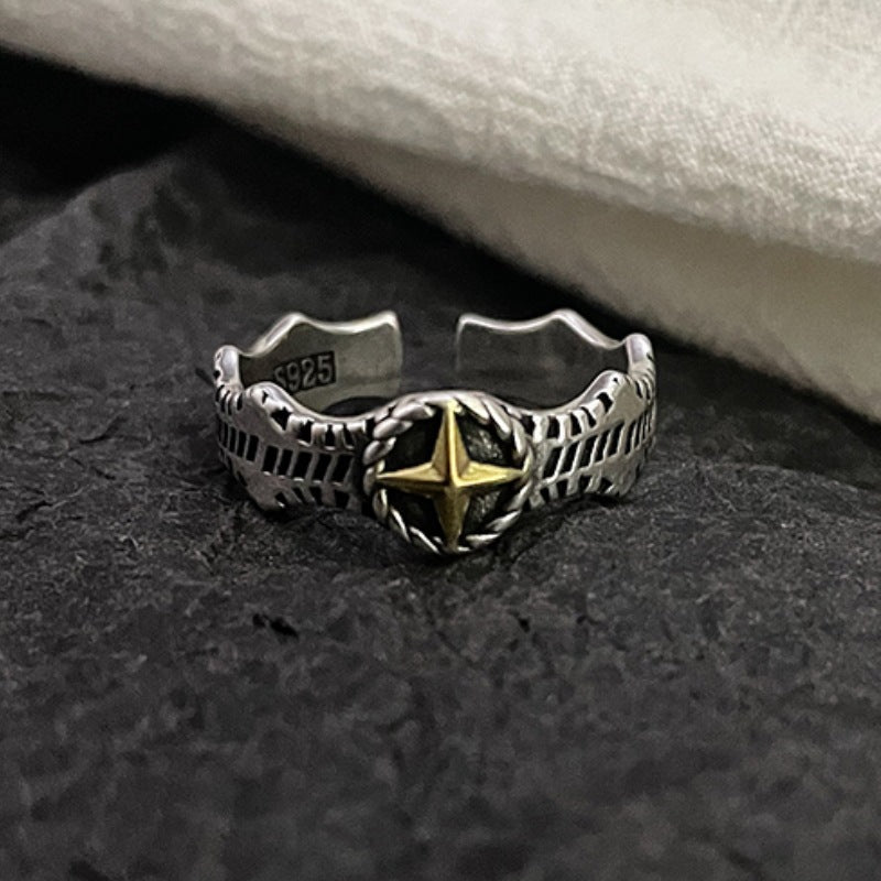 Yishang S925 Thai Silver Handmade Open Ring Men's Personalized Vintage Ring Thai Silver Made Single Ring Trendy Jewelry
