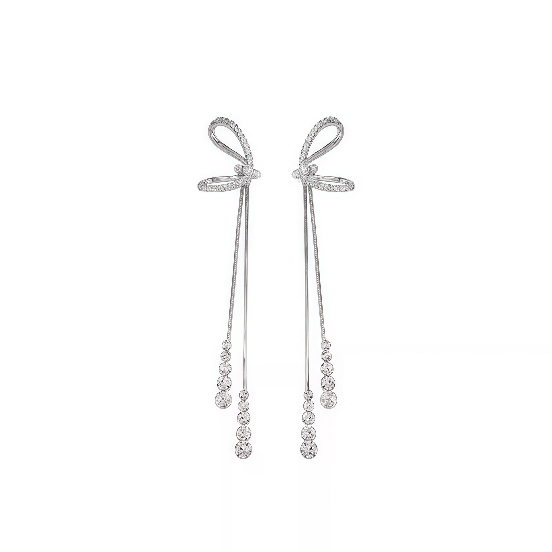S925 sterling silver needle ultra-sparkling bow tassel earrings for women, light luxury high-end earrings, elegant versatile earrings