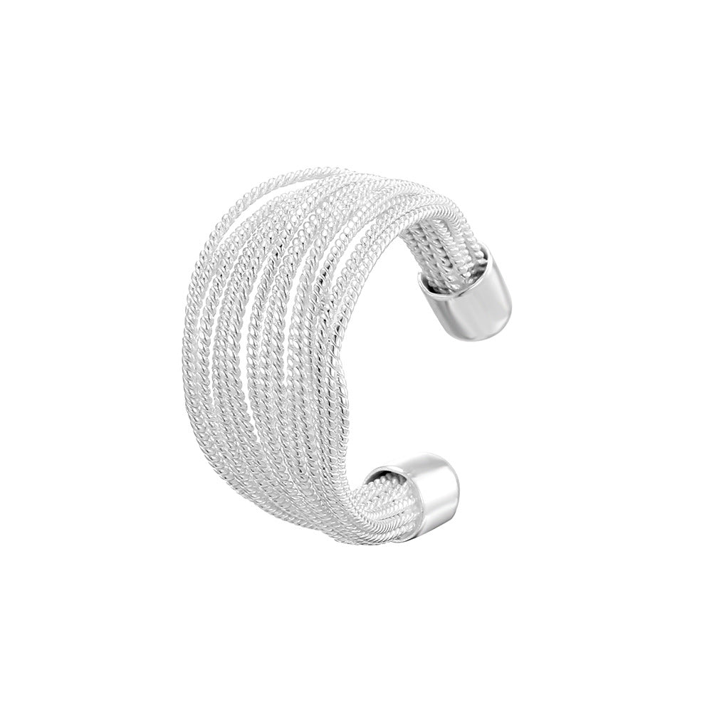 Korean version of jewelry all-over S925 sterling silver handmade geometric multi-layer line ring women's simple cold style index ring