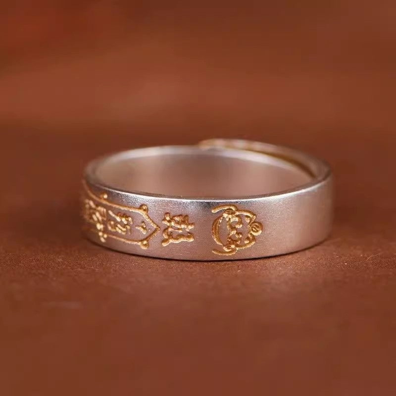 S999 pure silver gold-painted peace charm ring, unisex, national trend, niche ethnic style, personalized ring, snake year gift