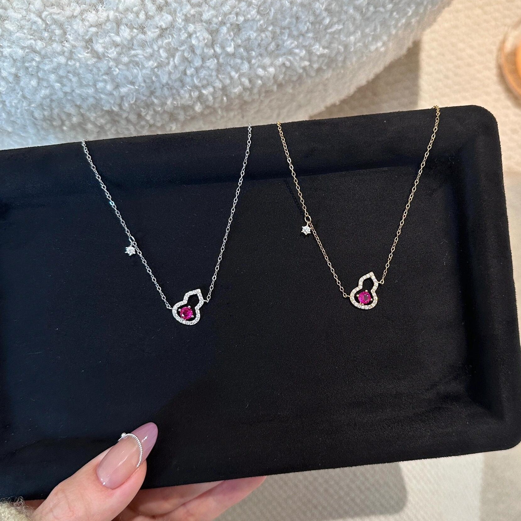 S925 Sterling Silver Rose Red Gourd Jewelry Set – New Chinese Light Luxury Style