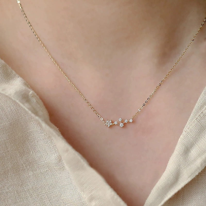 S925 Sterling Silver 14K Gold Wishing Star Necklace – Elegant Collarbone Chain