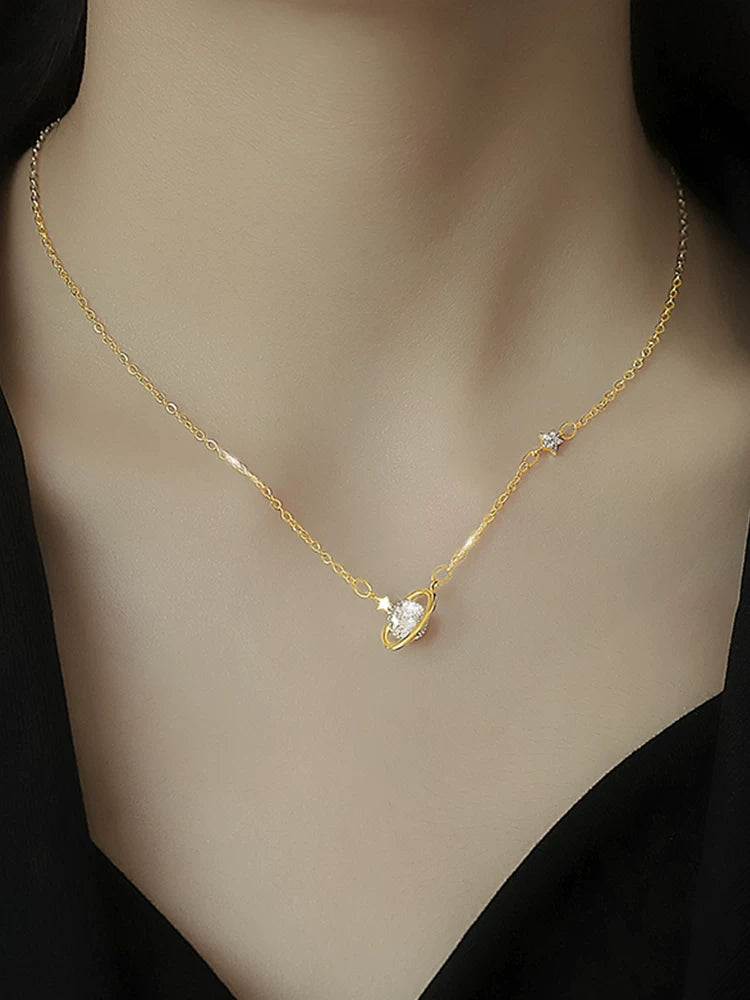925 sterling silver planet necklace 2022 new female summer light luxury niche design ins sweater chain senior collarbone chain
