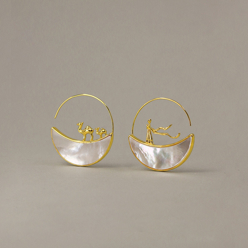 "To Dunhuang" Mountain Lin Earrings S925 sterling silver white shell new Chinese crescent spring elegant original design
