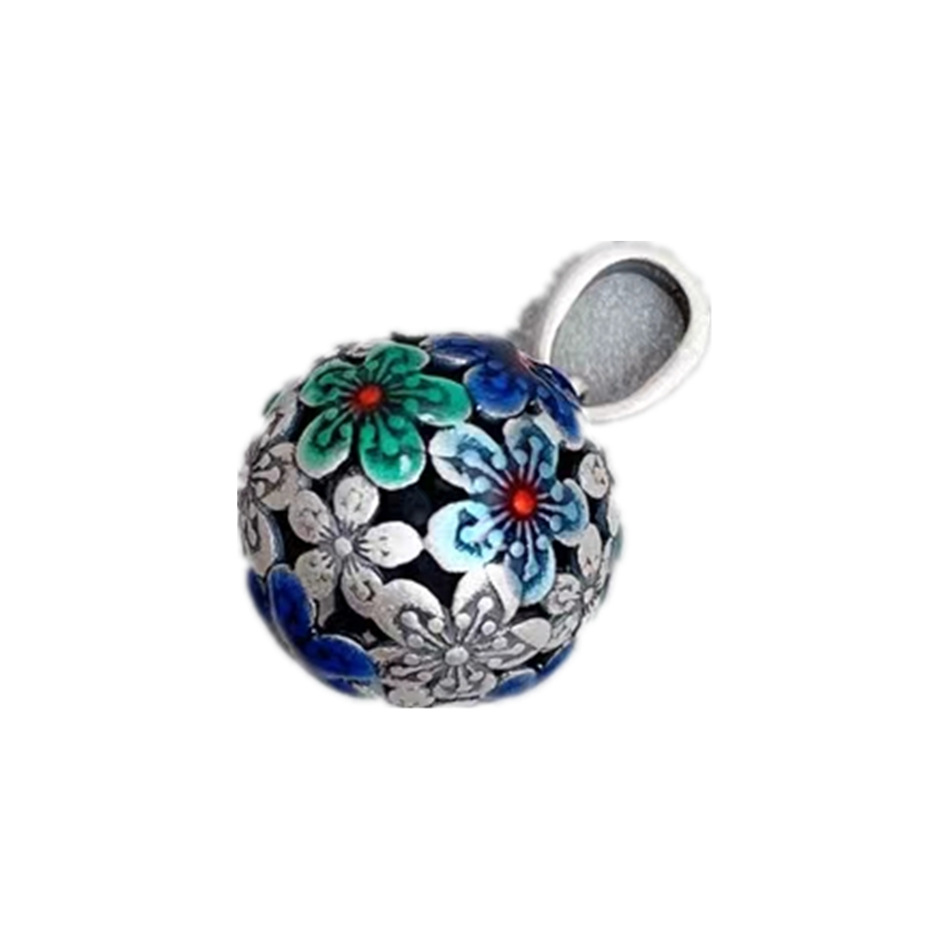 S925 Silver Round Cloisonné Hydrangea Necklace Women's Clavicle Chain National Style Pendant Ornament