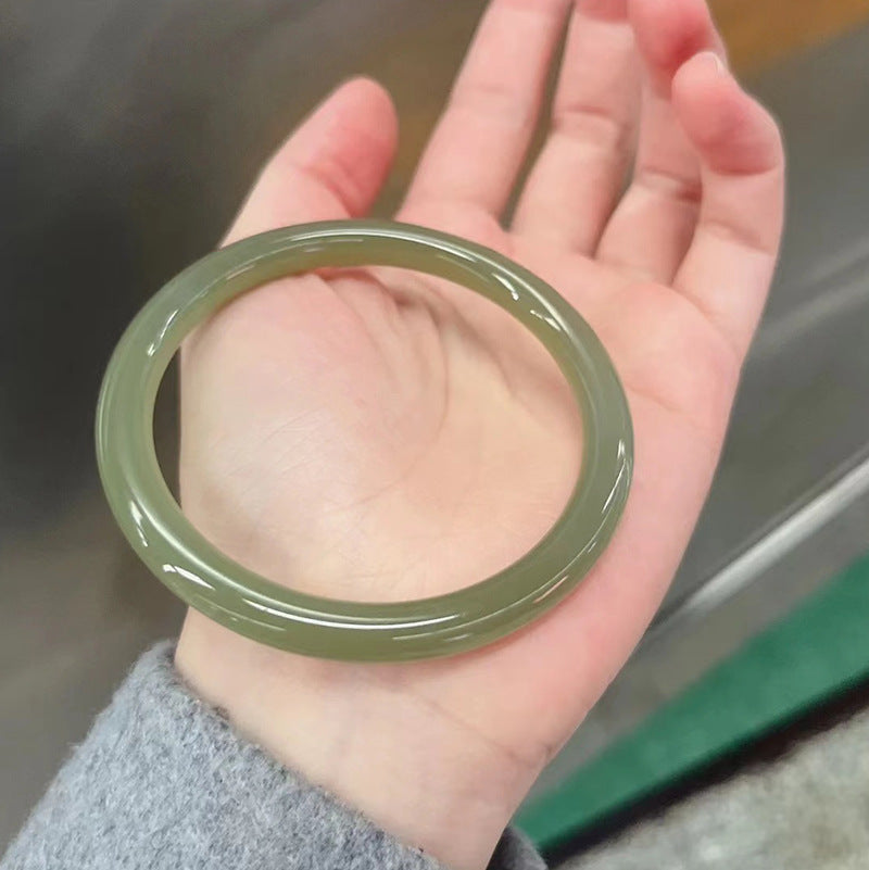 Bingzhong Qingbai jade bracelet for women, round strip, fine style, Qiemo Blue Lake Water Green, Hetian Jade Qingshui Bracelet, outer Mongolian material