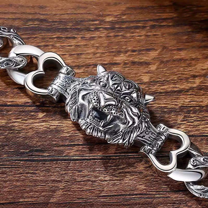925 Sterling Silver Tiger Head Bracelet for Men – Bold Statement Style