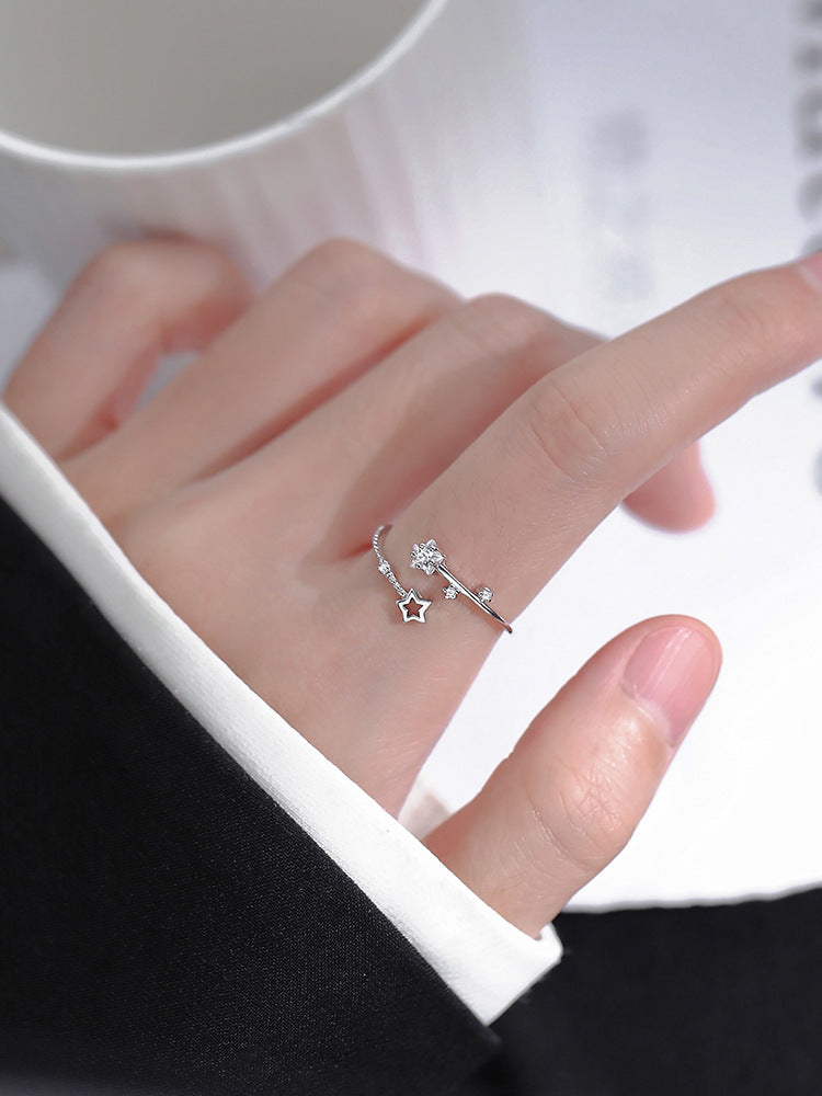 925 silver-plated star rings, women's light luxury, personality open rings, ins, cold wind rings, niche jewelry