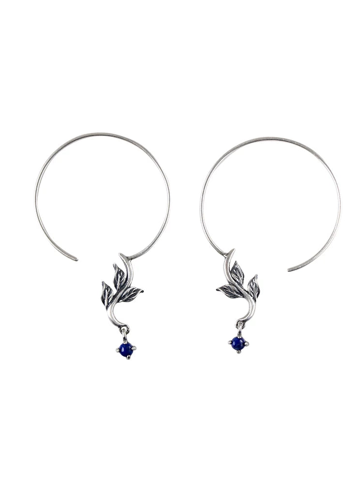 Ancient clumsy S925 sterling silver earrings [leaf dye] literary retro leaf women's niche design sense earrings national style temperament