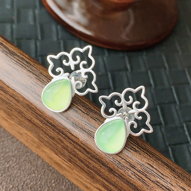 S925 Silver Agate Stud Earrings – Ram’s Horn Nomadic Style Elegance