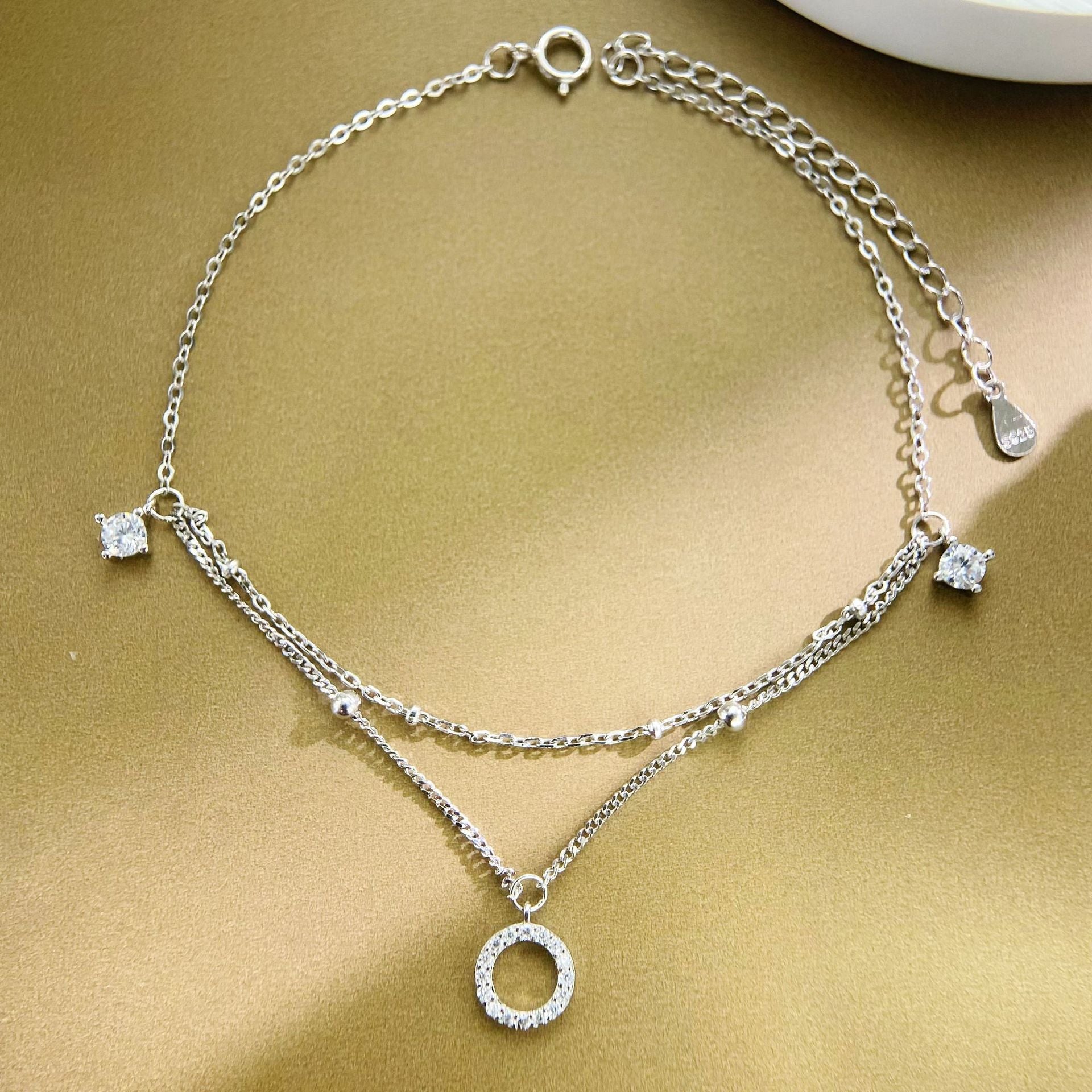 S925 Pure Silver Double-Layer Anklet for Women – Elegant Light Luxury Design