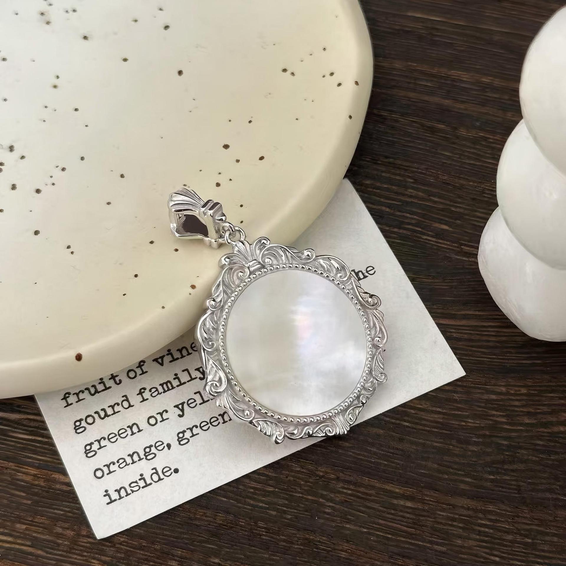 S925 pure silver white Bezakilam pendant, Tang grass pattern, ethnic style, fashionable and versatile, high-end sweater chain pendant