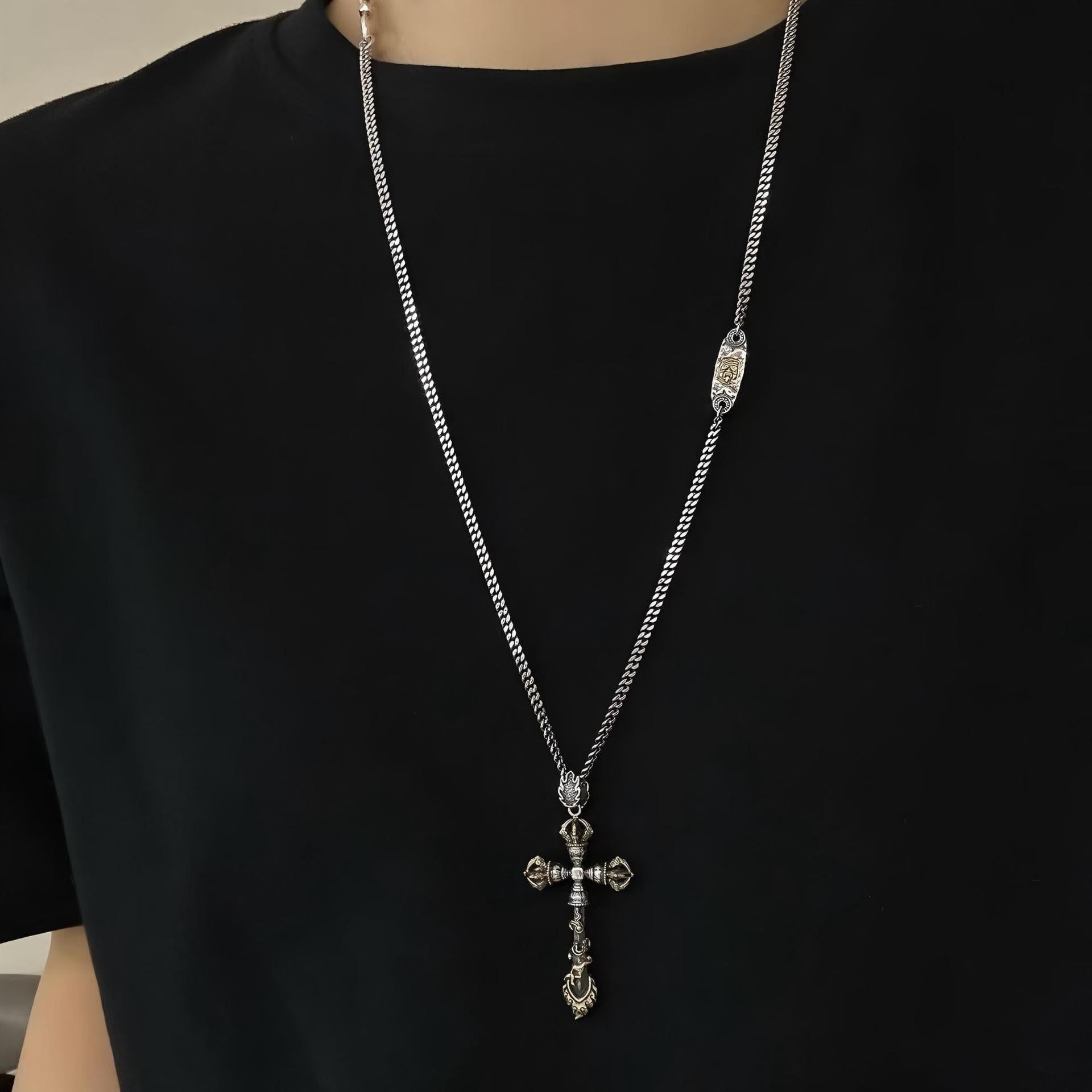 S925 sterling silver Tibetan vintage vintage national style Zakiram necklace for men and women, new Chinese sweater chain ethnic style