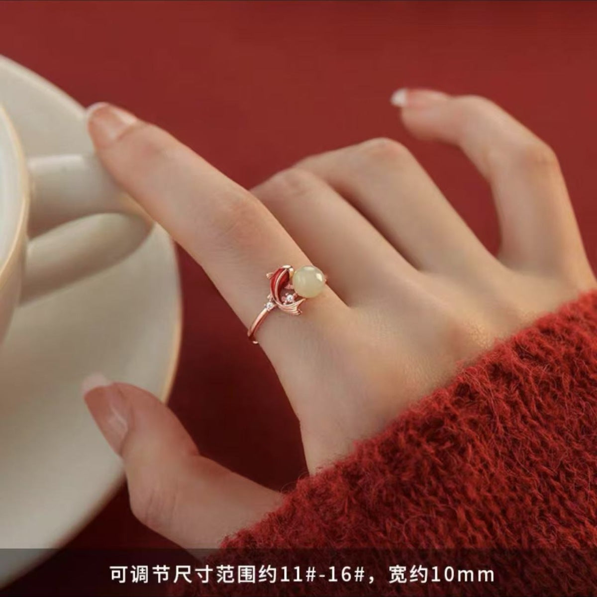 925 silver-plated jade see koi ring, New Year's natal year, plain circle, index finger ring, female New Year's opening ring