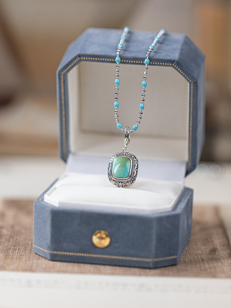 925 Silver Natural Turquoise Gawu Box Pendant – Vintage Spiritual Elegance