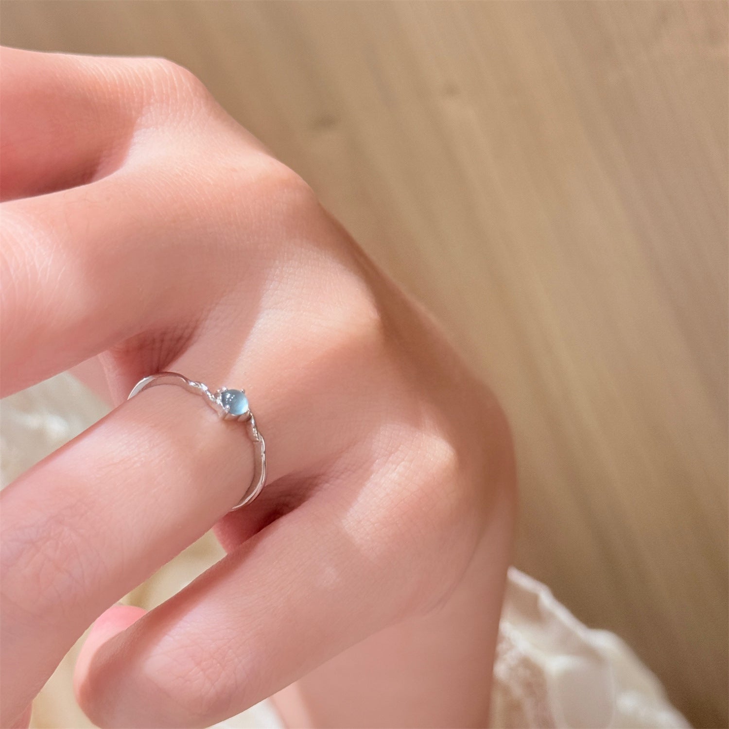 S925 sterling silver natural dangerous material blue water jade ring niche sense of luxury is simple and extremely thin opening cool wind ring