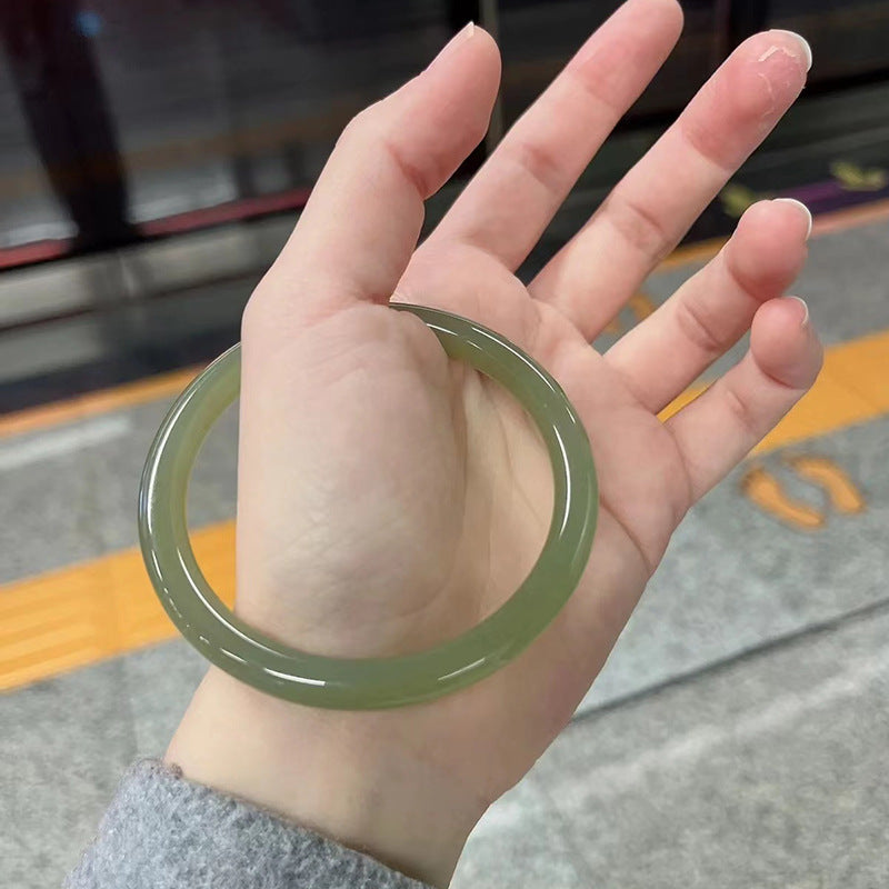 Bingzhong Qingbai jade bracelet for women, round strip, fine style, Qiemo Blue Lake Water Green, Hetian Jade Qingshui Bracelet, outer Mongolian material