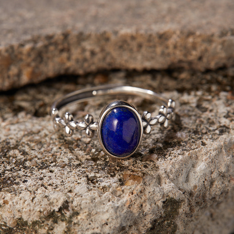 S925 pure silver natural lapis gold tiger's eye jade colored treasure Thai silver ring for women, trendy design Xiaohongshu Douyin bestseller