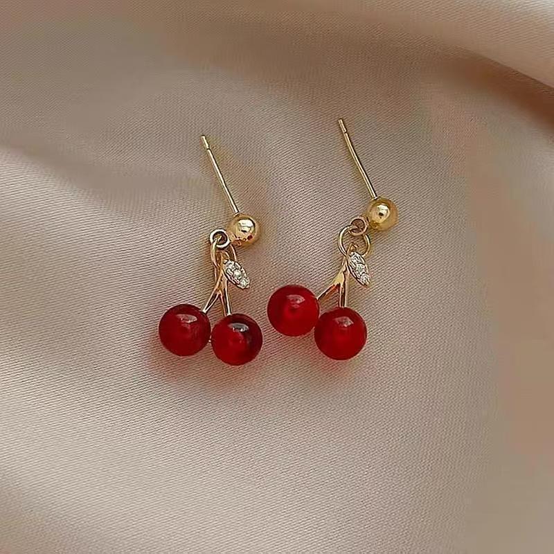 2025 New S925 Silver Needle Cherry Earrings, Simple Stud Earrings, Petite Elegant Versatile INS High-End Earrings