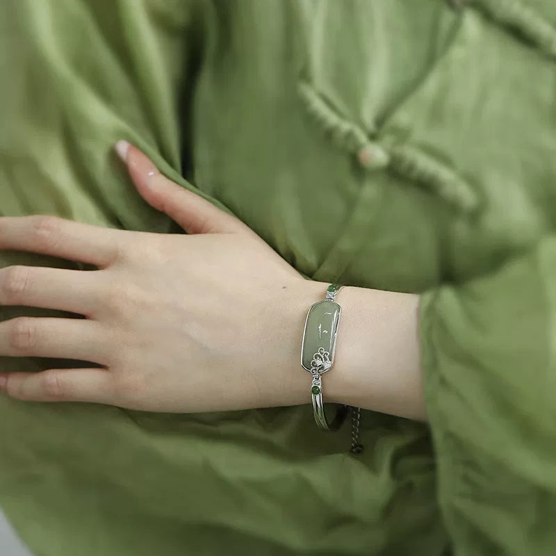 925 Pure Silver Hetian Jade Jade Wushi Brand Bracelet for Women, National Style, New Chinese Style, Exquisite Niche Design, Solid Bracelet