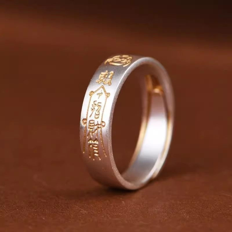 S999 pure silver gold-painted peace charm ring, unisex, national trend, niche ethnic style, personalized ring, snake year gift