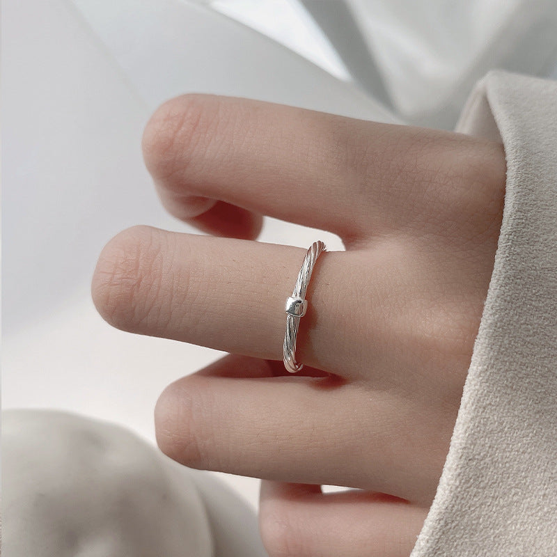 925 sterling silver square ring, silver women's ins trendy design, niche design, fine vein plain ring, index finger ring, light luxury and high-end