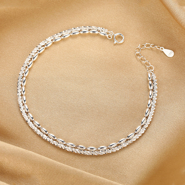S925 sterling silver full of stars beanie double bracelet women's sparkling rice grain ins high-end sense light luxury hand jewelry
