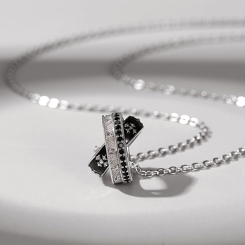 Retro Knight Pendant Necklace – S925 Silver Double Ring Alphabet Style