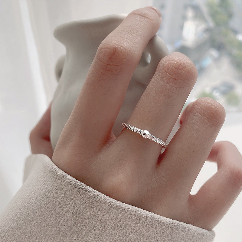 925 sterling silver square ring, silver women's ins trendy design, niche design, fine vein plain ring, index finger ring, light luxury and high-end