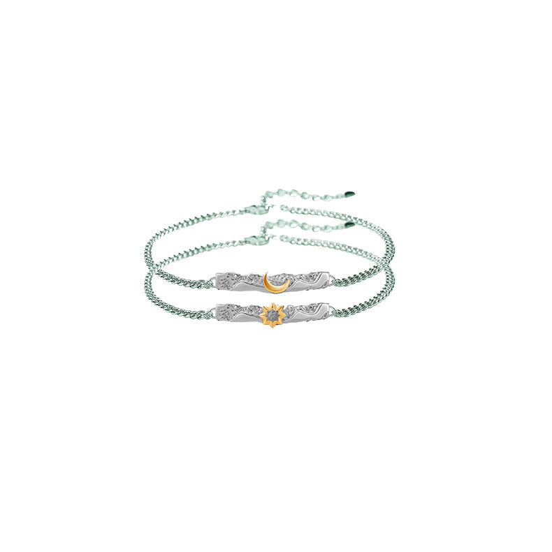 S925 Silver Sun & Moon Couple Bracelet – Romantic Light Luxury Design
