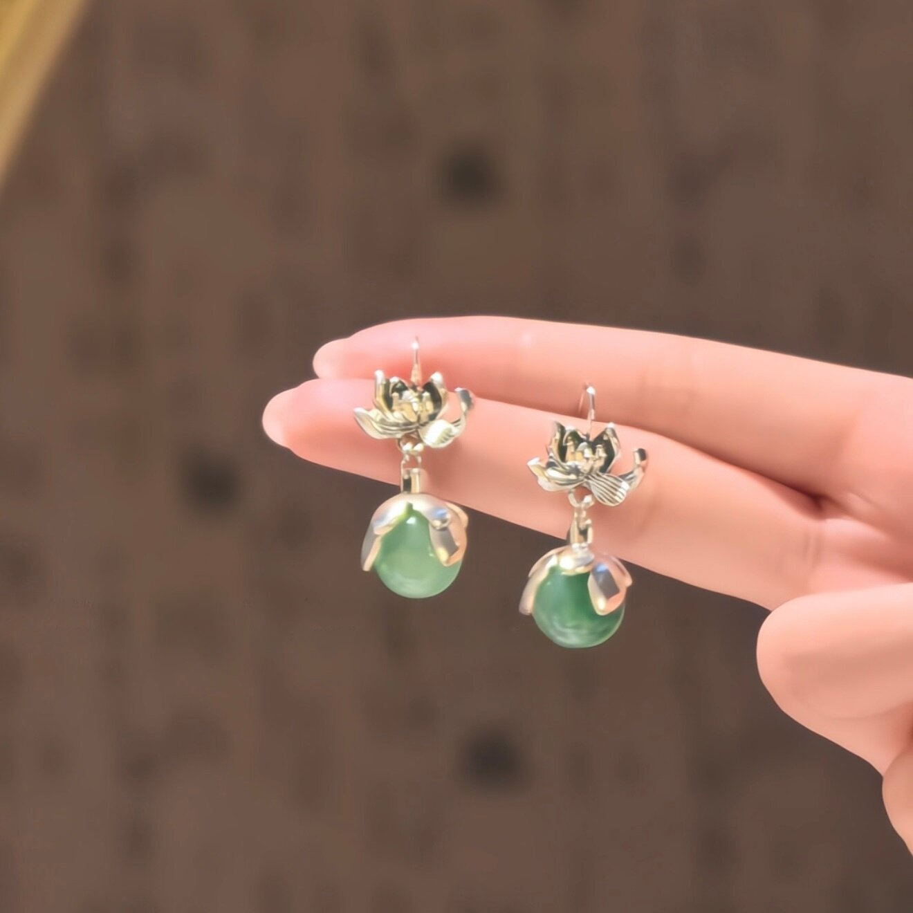 925 silver retro old national style good things lotus lotus beads lotus earrings earrings feminine temperament versatile sense of luxury