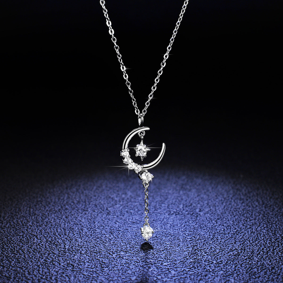 925 sterling silver pendant 1 carat moissanite necklace women's fashion star and moon tassel new silver pendant collarbone chain