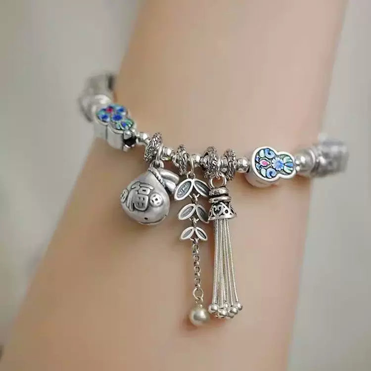 925 Silver Vintage New Chinese Style Cloisonné Fortune Ruyi Bracelet Bracelet Ethnic Style Niche Women's High-End Design