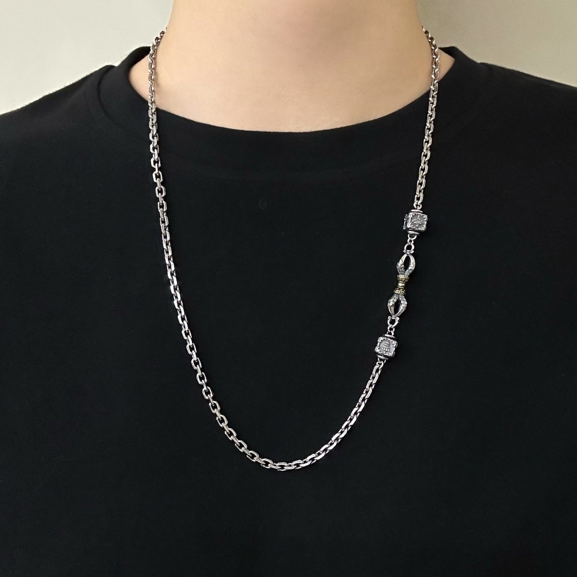 S925 sterling silver vajra necklace, auspicious eight-treasure vintage ethnic style, peace, individual, bold heavy-industry men's accessory