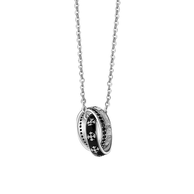 Retro Knight Pendant Necklace – S925 Silver Double Ring Alphabet Style