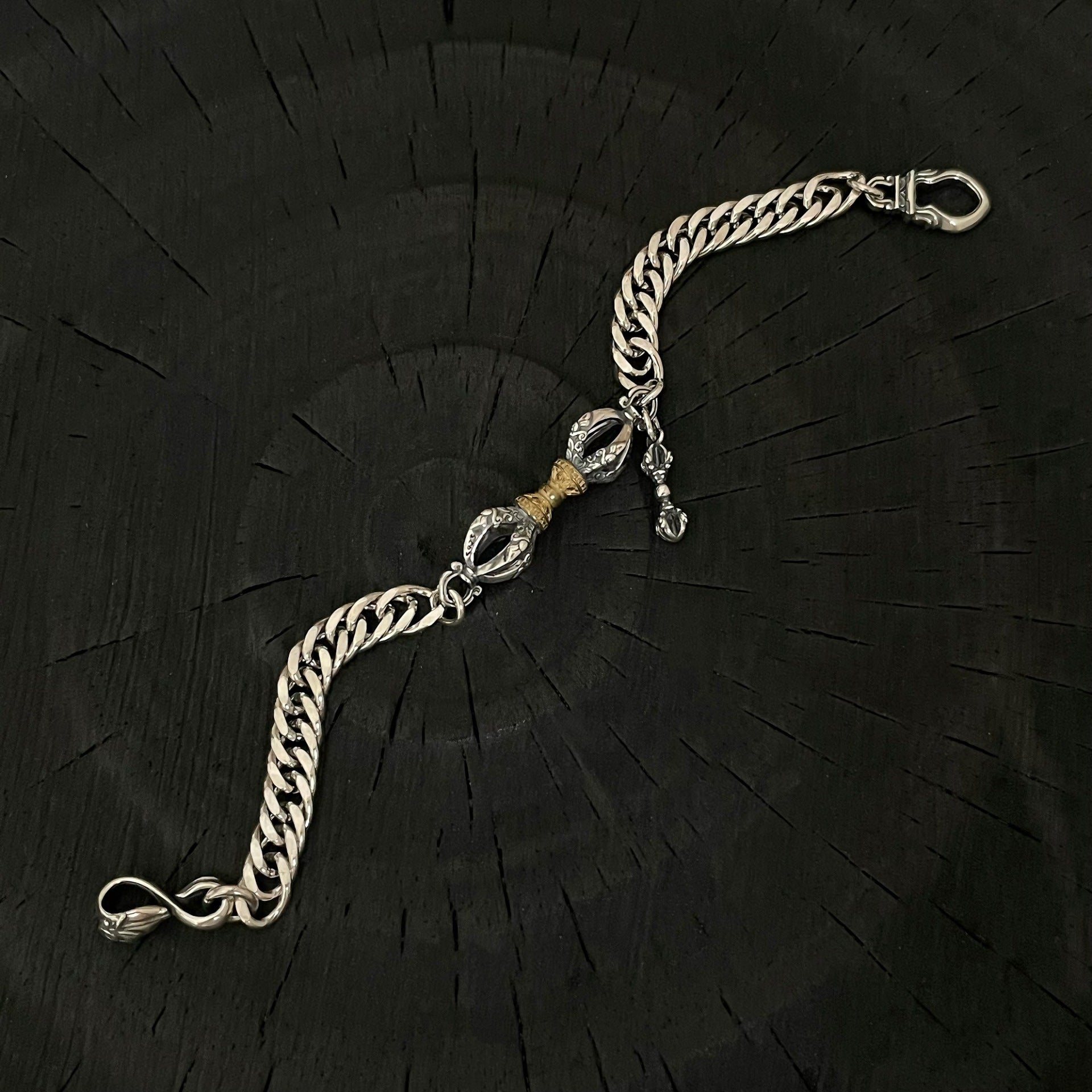 S925 pure silver woven chain vajra vajra bracelet, vintage vintage, vintage, simple, fashionable, versatile ethnic style men's bracelet