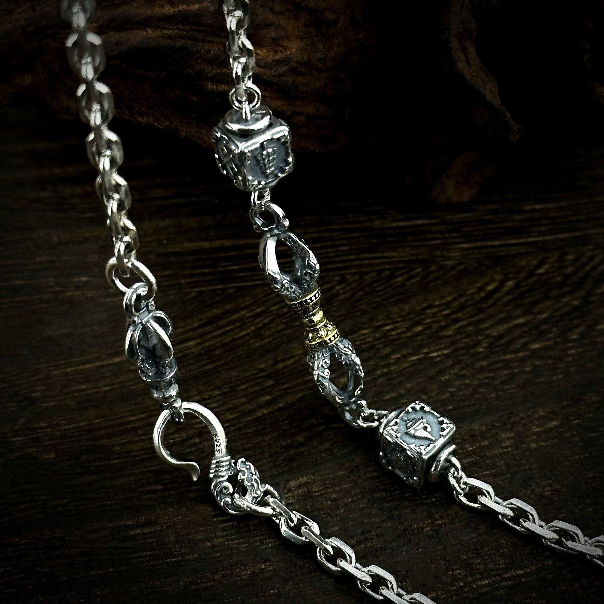 S925 sterling silver vajra necklace, auspicious eight-treasure vintage ethnic style, peace, individual, bold heavy-industry men's accessory