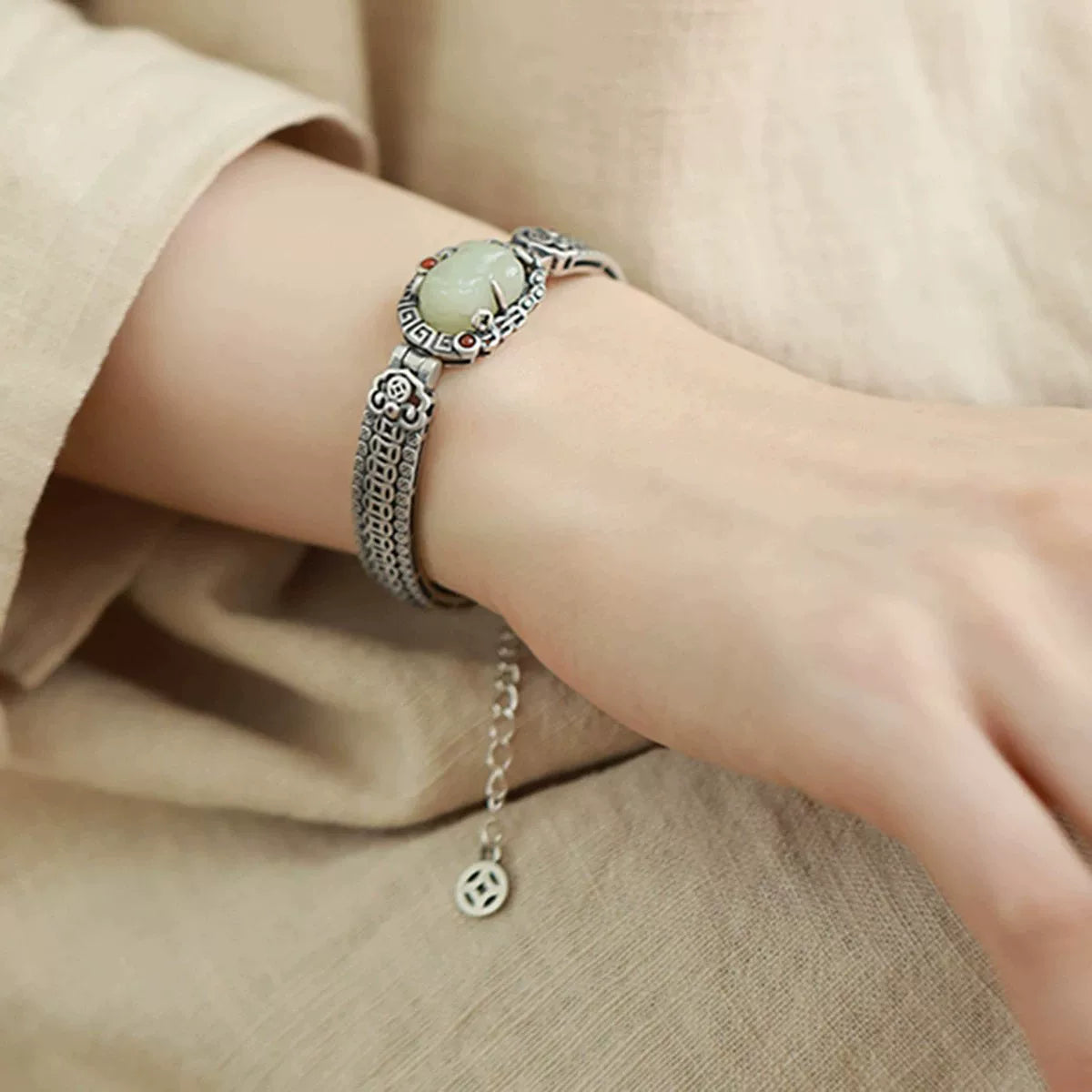 925 silver, new Chinese, retroclassic, old, ethnic style, copper coins, fortune, Pixiu, Nanhong, bracelets, women's bracelets, high-end