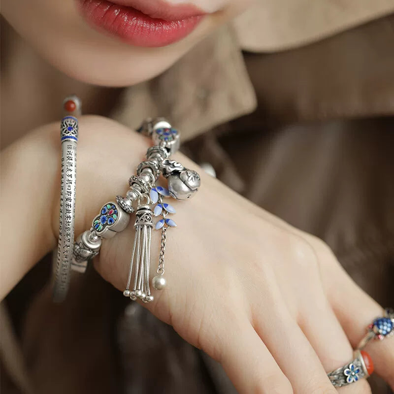 925 Silver Vintage New Chinese Style Cloisonné Fortune Ruyi Bracelet Bracelet Ethnic Style Niche Women's High-End Design