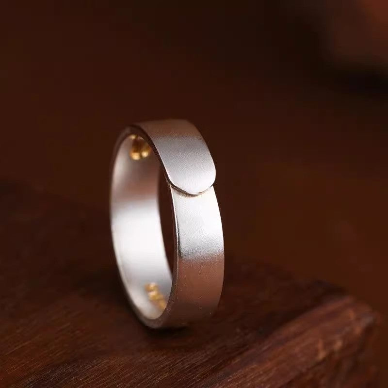 S999 pure silver gold-painted peace charm ring, unisex, national trend, niche ethnic style, personalized ring, snake year gift