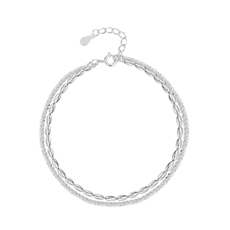 S925 sterling silver full of stars beanie double bracelet women's sparkling rice grain ins high-end sense light luxury hand jewelry