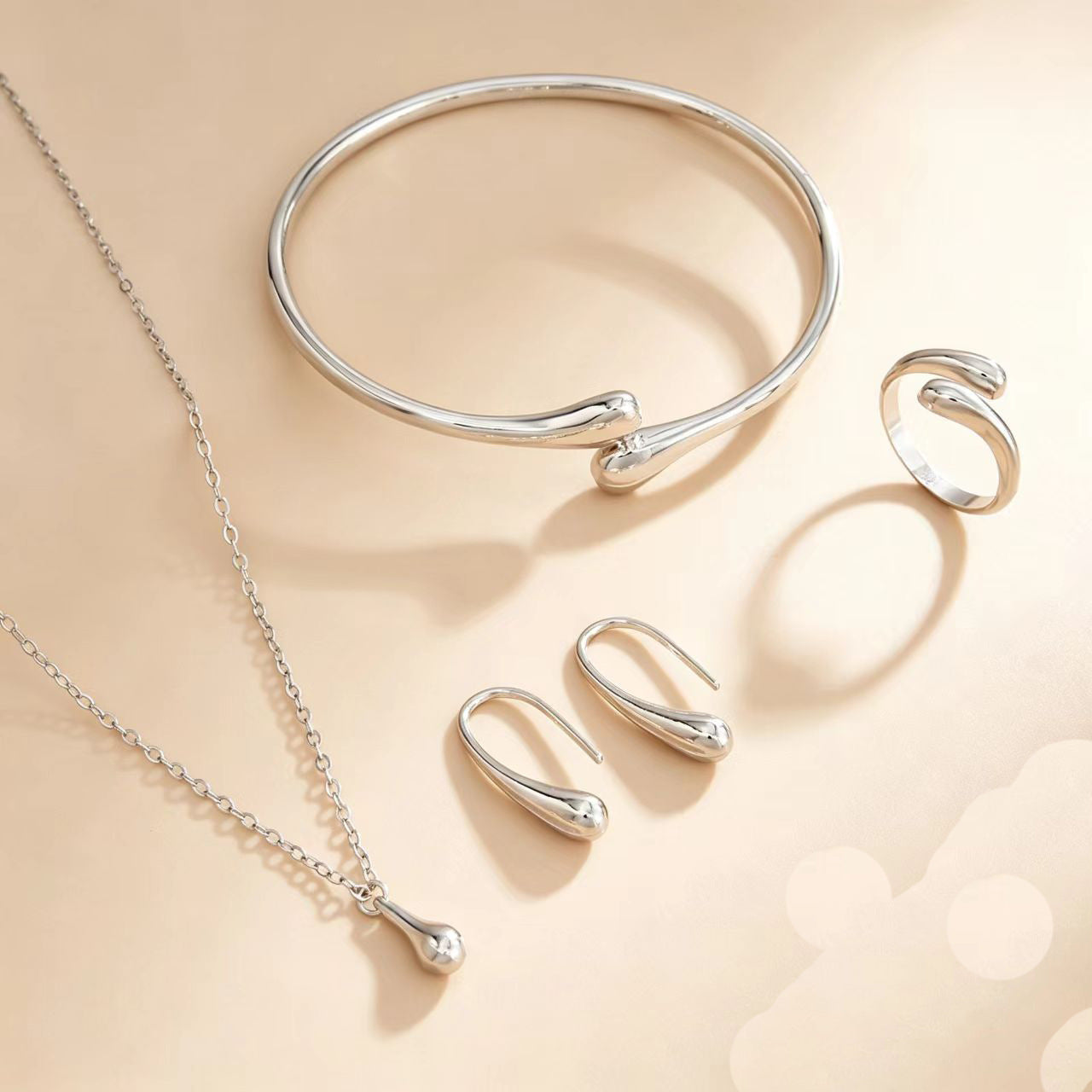 S925 Silver Waterdrop Jewelry Set – Elegant Four-Piece Women’s Collection