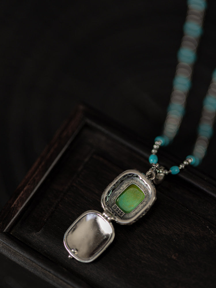 925 Silver Natural Turquoise Gawu Box Pendant – Vintage Spiritual Elegance