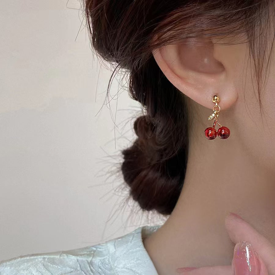 2025 New S925 Silver Needle Cherry Earrings, Simple Stud Earrings, Petite Elegant Versatile INS High-End Earrings