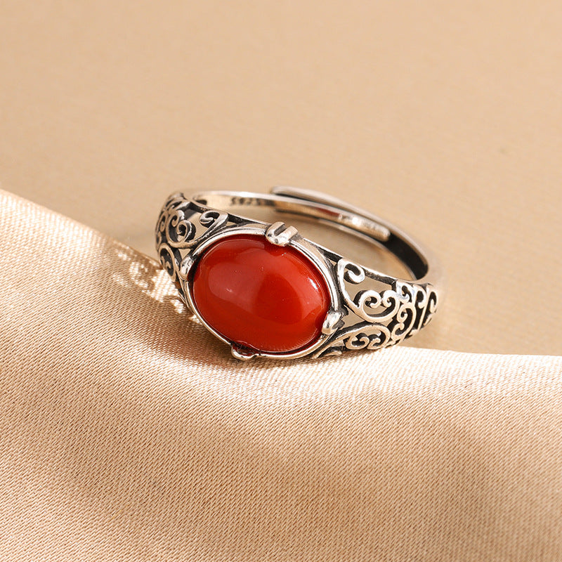 S925 Silver Gemstone Ring for Women – Artistic Vintage Beauty